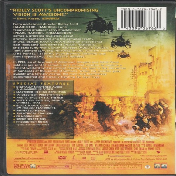 Black Hawk Down - 2002 Action Adventure War Movie - Wide Screen DVD Version - Picture 2 of 2